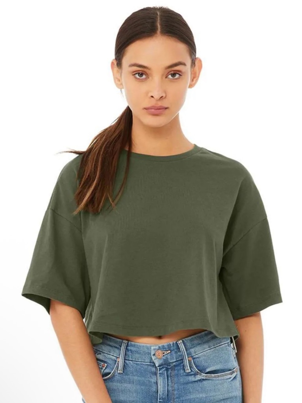 Noli Olive Green Cropped Tee - Short Sleeve Crewneck